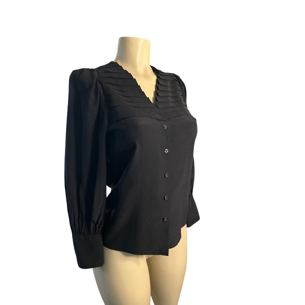 Vtg Women 4 Joanie Char Blouses San Francisco Black 100% Silk Shirt Top Button